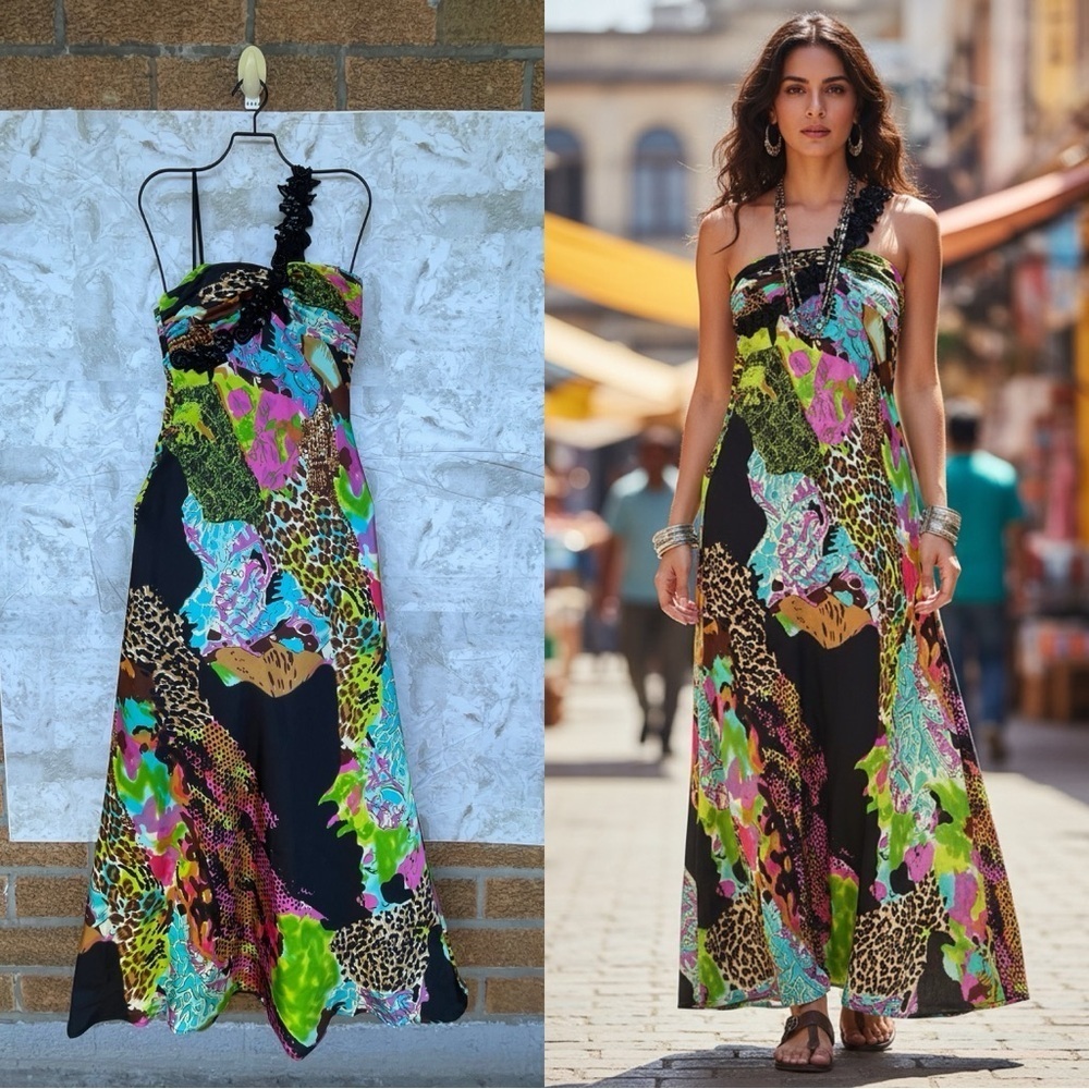 Nightway collection satin animal print dress size 2